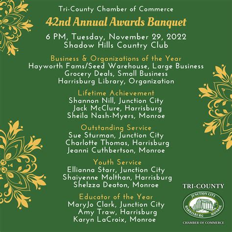 Distinguished Service Awards Banquet Tri County Chamber Of Commerce