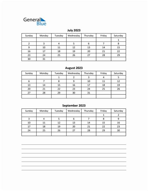 Q3 Quarterly Calendar 2023 In Pdf Word Excel