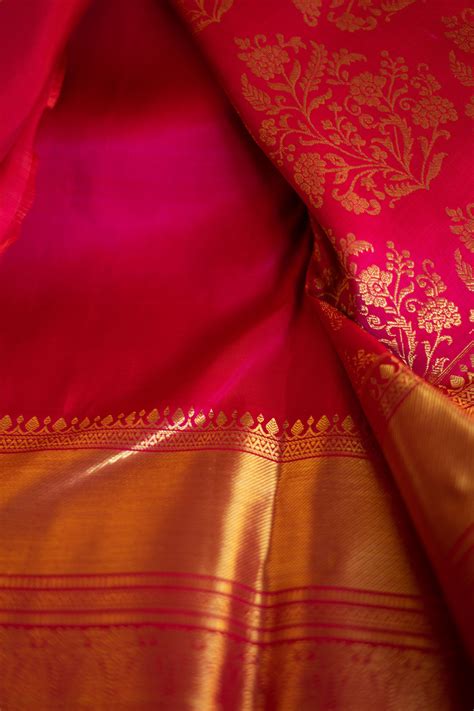 Red Kanchipuram Silk Bridal Saree With Floral Border
