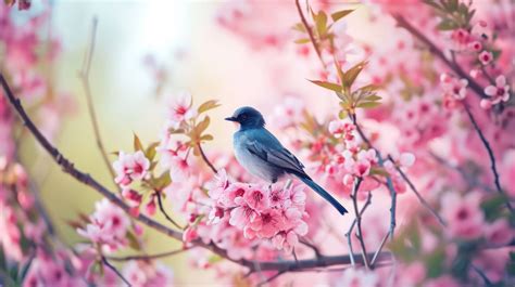 Bird On Cherry Blossom Branch Springtime Wildlife Photography