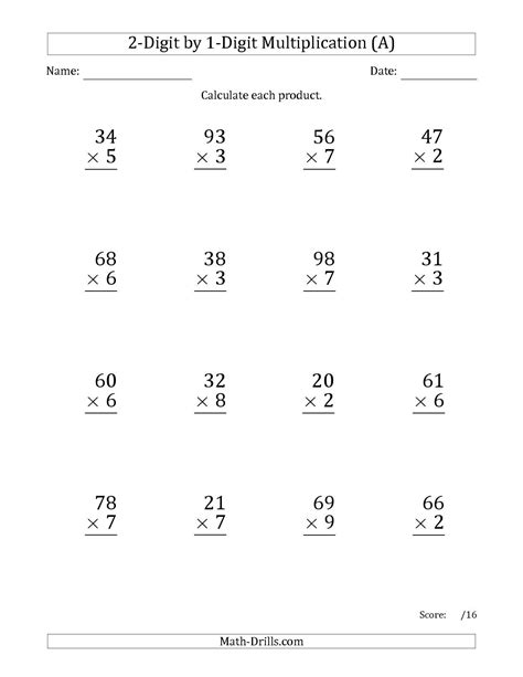 Worksheet Multiplying Two Digit Numbers
