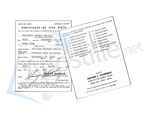 Johnson County State Of Iowa Birth Certificate Signed By Edward F