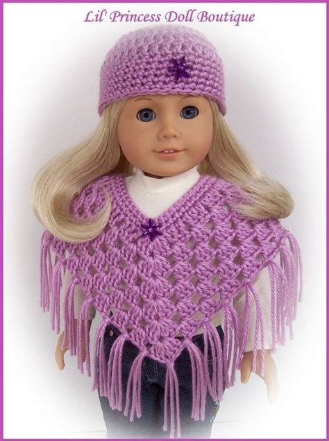 Fits American Girl Doll Crochet Blackberry Poncho Set 589