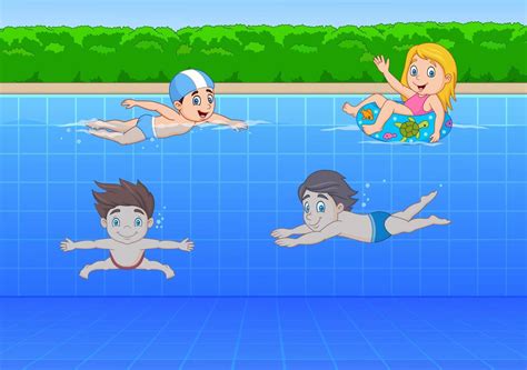 Niños De Dibujos Animados Nadando En La Piscina 8733646 Vector En Vecteezy