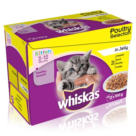 The jelly food helps in promoting urinary tract health and the product provides cats with healthy eyesight. 2-12 Months Kitten Poultry Selection in Jelly 12 x 100g (1 ...