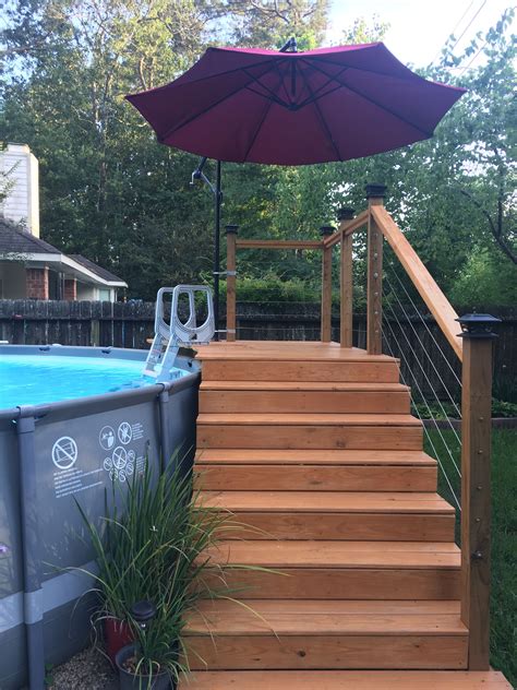 Best decks for swimming pools with photo gallery of ideas, diy construction tips & pool deck design when deciding on your design plan, an above ground pool deck is ideal to install in a small side pool deck installation cost with be significantly cheaper than a surrounding deck, making it the ideal. DIY Above Ground Pool Deck in 2020 | Above ground pool ...