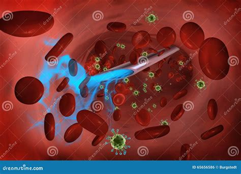 Injection In The Bloodstream With A Syringe Inside Blood Vessel Stock