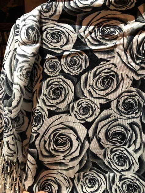 Vintage Styled Black White Rose Pashmina Wrap Shawl Scarf Etsy