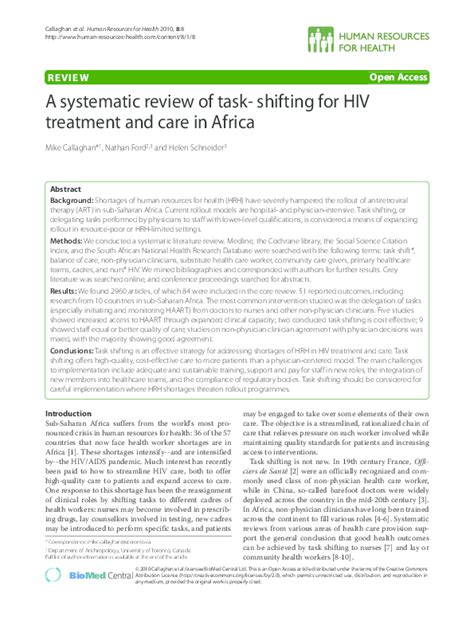 Pdf A Systematic Review Of Task Shifting For Hiv Treatment And Care