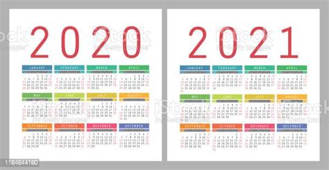 Ilustración De Calendario 2020 2021 Plantilla De Diseño De Calender Vectorial Cuadrado Conjunto