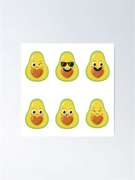 Cute Avocado Stickers Elements Pack Poster For Sale By Cilyacraft