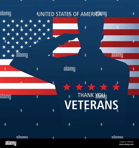 Happy Veterans Day Thanks You Soldier Salute On Flag Vector