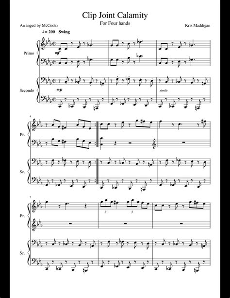 Free sheet music for piano. Clip Joint Calamity for two pianos sheet music for Piano download free in PDF or MIDI