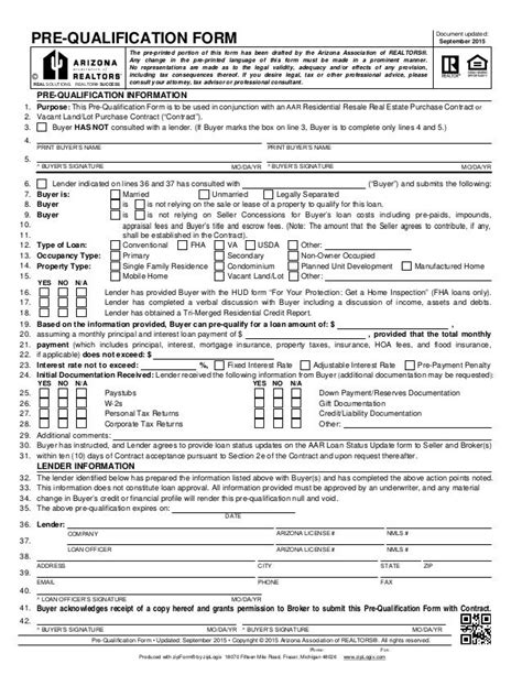 Aar Fillable Prequal Form Printable Forms Free Online