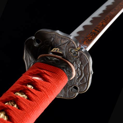 high performance pattern steel red blade real japanese katana samurai sword with red scabbard