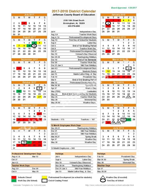 2017 2018 District Calendar Jefferson County Schools Birmingham Al
