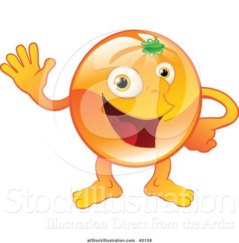 Vector Illustration Of A Happy Orange Character Waving By