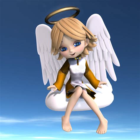 Cute Cartoon Angel With Wings And Halo 3d Stock