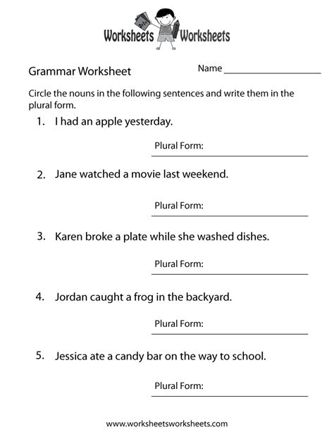English Grammar Worksheet Printable Grammar Worksheets Pinterest