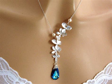 Blue Bridal Necklace Swarovski Bermuda Blue Wedding Necklace Etsy