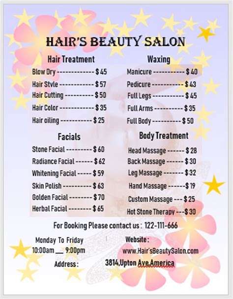 Beauty Salon Price List Ph