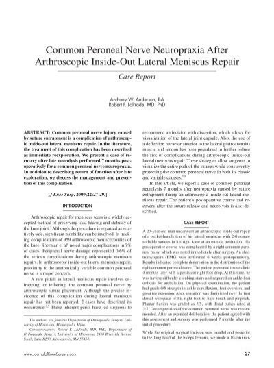 Common Peroneal Nerve Neuropraxia After Arthroscopic Inside Out