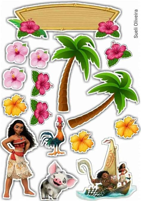 Moan The Pooh Sticker Sheet Is Shown With Flowers And Palm Trees On It