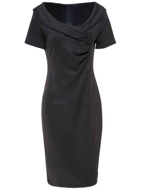 Black 2xl Elegant V Neck Black Short Sleeve Dress For Women