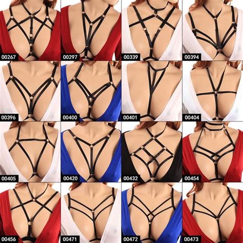 strappy body harness bra red women sexy tops cage breast belt goth pentagram frame bondage