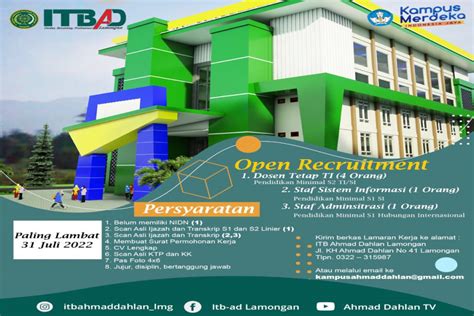 Open Recruitment Itb Ahmad Dahlan Lamongan