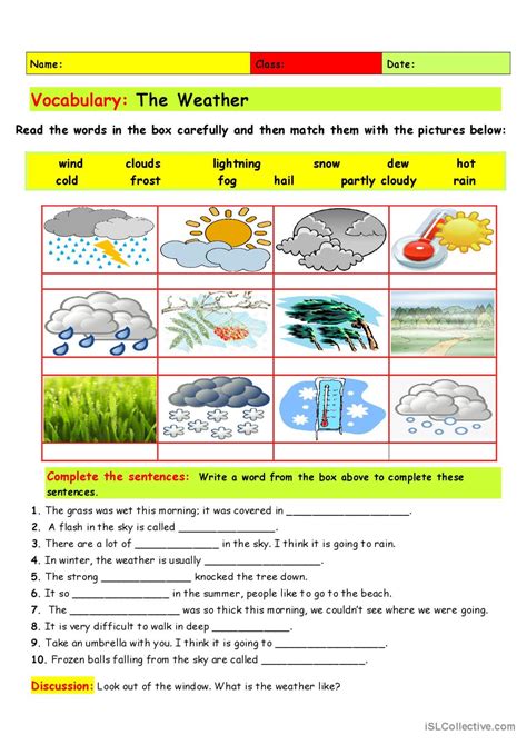 Vocabulary The Weather English Esl Worksheets Pdf And Doc