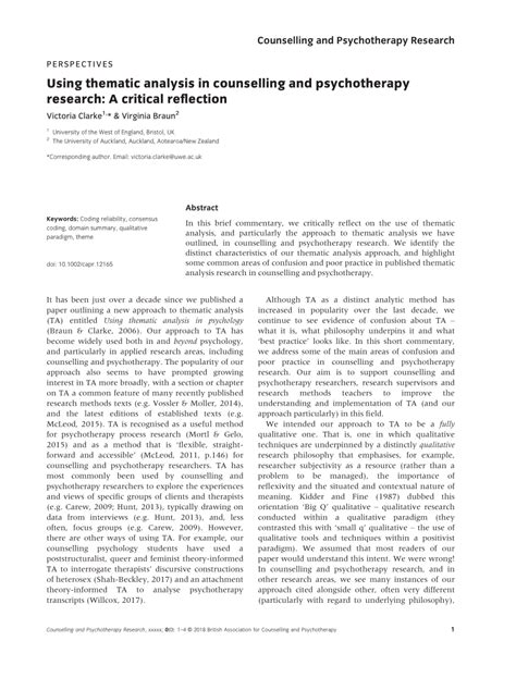 PDF Using Thematic Analysis In Counselling And Psychotherapy Research