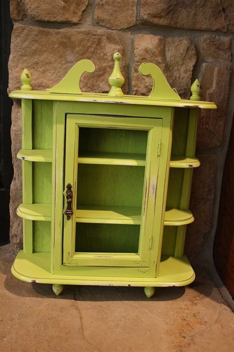 Shabby chic bathroom cabinet furniture. Shabby Chic Distressed Lime Green Curio Cabinet | Etsy ...