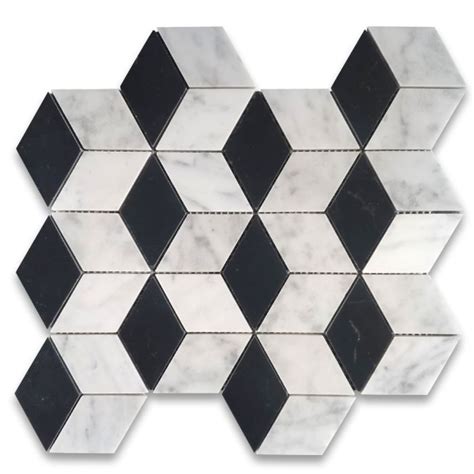 carrara white marble 2x3 illusion 3d cube rhombus diamond hexagon mosaic tile w nero marquina