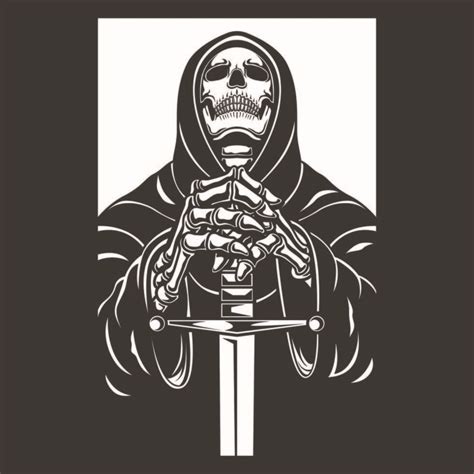 Grim Reaper With Sword Character Vector Illustration Black And White