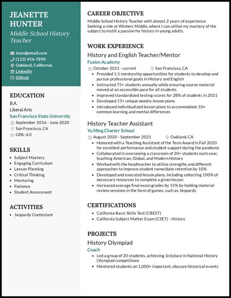 Resume Objectives For Teachers