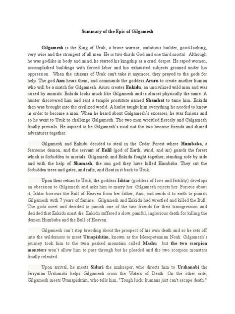 Epic Of Gilgamesh Summarydocx Epic Of Gilgamesh Ethnopoetics