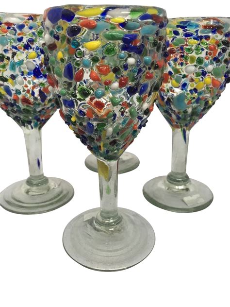 mexican confetti with color pebbles handblown wine glasses meximart