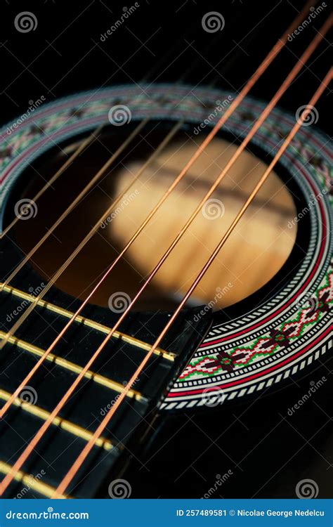The Strings Of A Classic Black Guitar Stock Image Image Of Acoustic