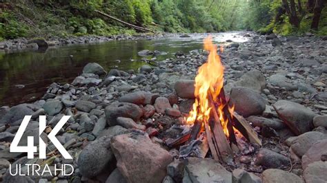 8 Hours Crackling Campfire With Relaxing River Sounds And Wonderful