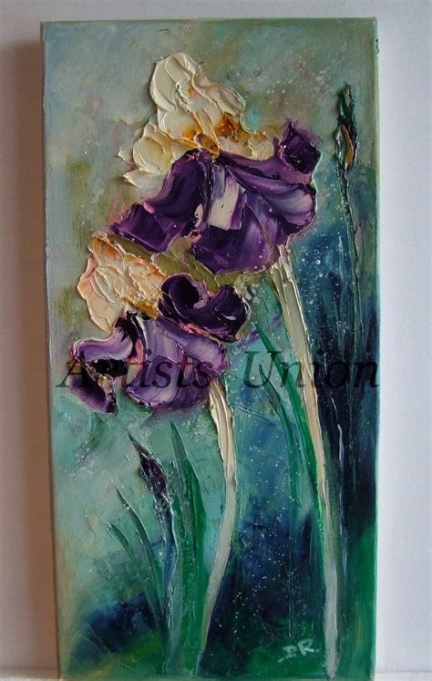 Irises Palette Knife Original Oil Painting Impasto Floral