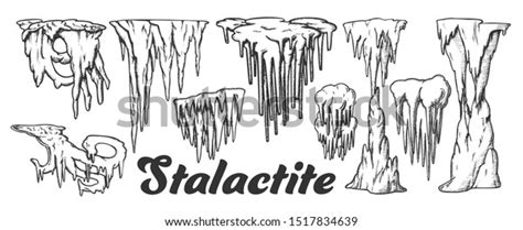 Stalactite Stalagmite Monochrome Set Vector Collection Stock Vector