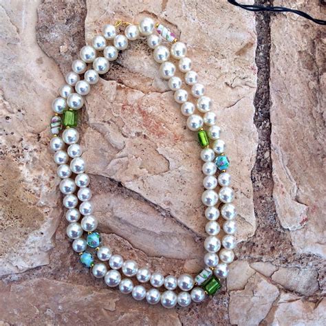 Pearl And Murano Bead Necklace Long Pearl Necklace Short Etsy Uk