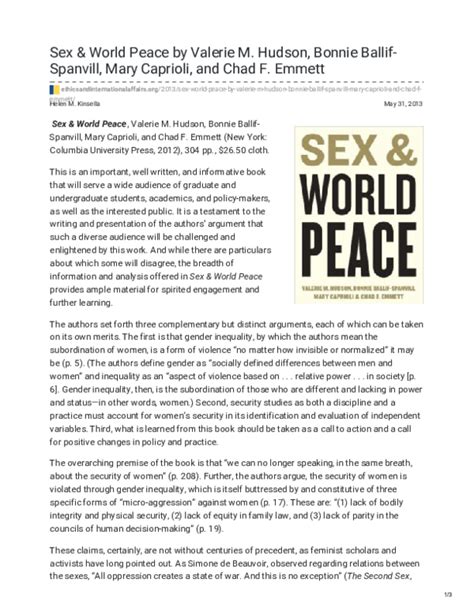 Pdf Review Of Sex And World Peace By Valerie M Hudson Bonnie