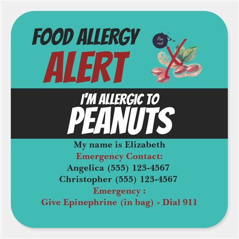 Teal Peanut Food Allergy Alert Warning Label Zazzle In 2022 Food
