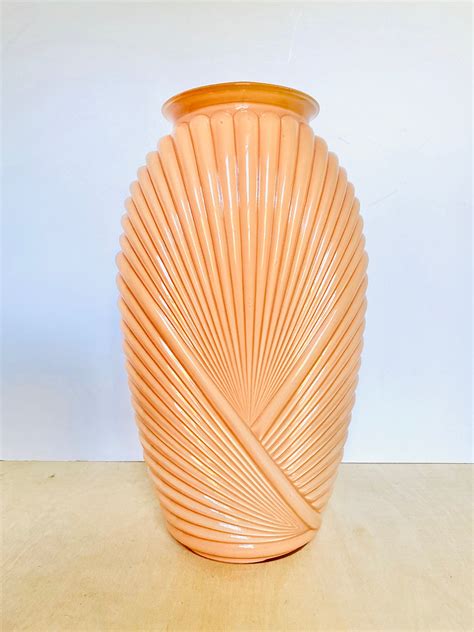 vintage peach coral art deco belgium pleated glass vase