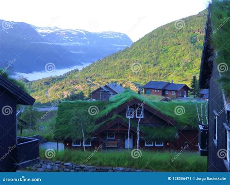 Beautiful Mountains Homes And Lake Norway Stock Image Image Of