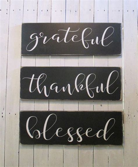 Grateful Thankful Blessed Large Wood Signs Set Of 3 Farmhouse Style