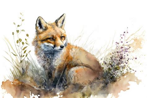 Generative Ai Red Fox Forest Animal Watercolor Illustration Wild