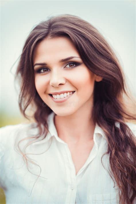 Closeup Portrait Of Happy Smiling Beautiful Young Woman Stock Photo